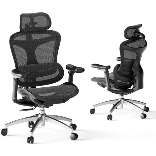 ergonomischer Bürostuhl mit großer und extrem bequemer Sitzfläche, Mesh-Material, dynamischer Lordosenstütze