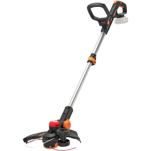 Akku Rasentrimmer im Set mit 4Ah Akku, Doppelfaden, Teleskopstange, Flower Guard schützt Blumen und Pflanzen