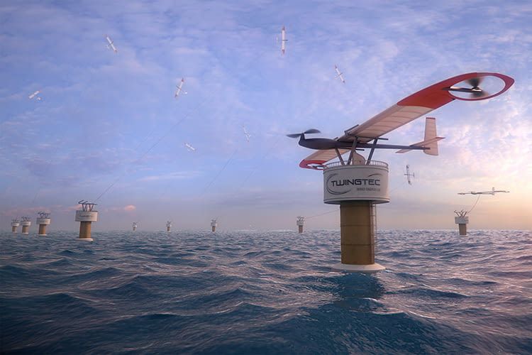 So könnte ein großer TwingTec Windpark im Meer aussehen