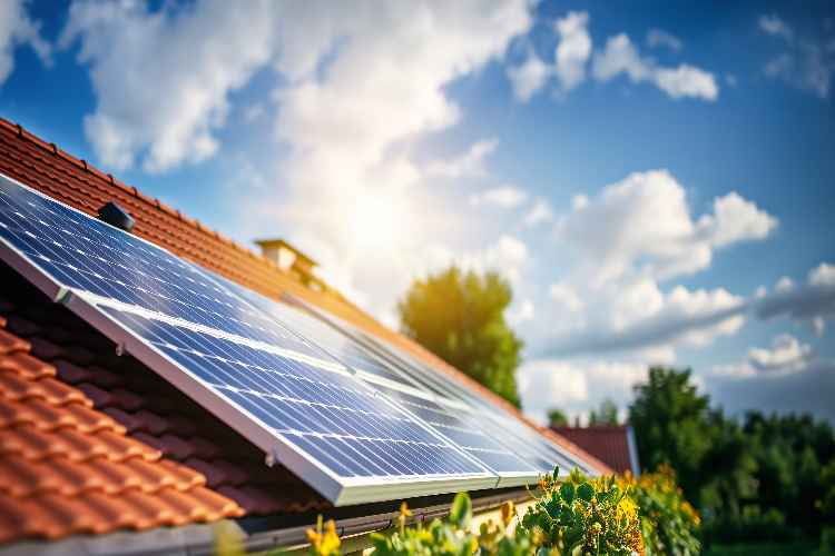Eine Solaranlage zur Stromerzeugung auf einem Hausdach