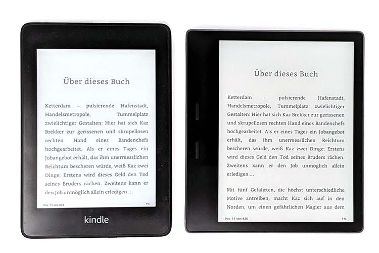Amazon Kindle Paperwhite (links) im Vergleich zum Kindle Oasis (rechts)