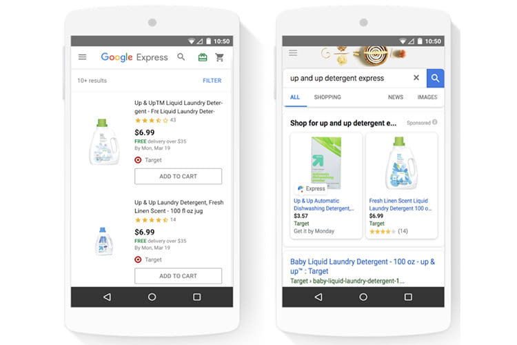 Google Assistant und die Google Express Verkäuferplattform teilen sich einen Warenkorb und Check-out-Prozess