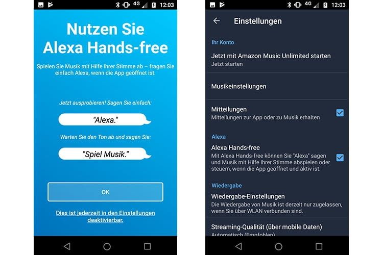 Nach dem Amazon Music App-Update begrüßt die App den Nutzer mit dem Hands-free-Hinweis 