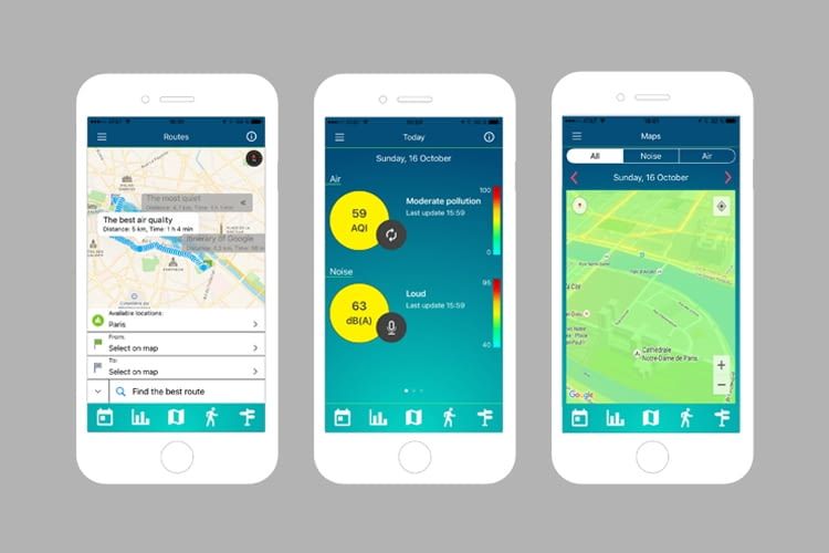Die Ambiciti App zeigt in Echtzeit die Routen mit der geringsten Luft- und Lärmverschmutzung an