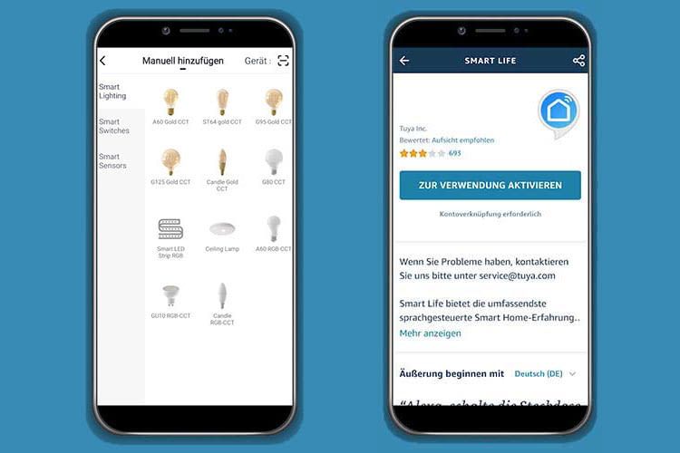 Die LSC Smart Connect App bietet eine deutsche Nutzeroberfläche, als Alexa Skill kommt Tuya Smart Life zum Einsatz
