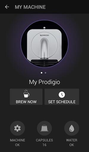 Abbildung der Nespresso Prodigio Android App