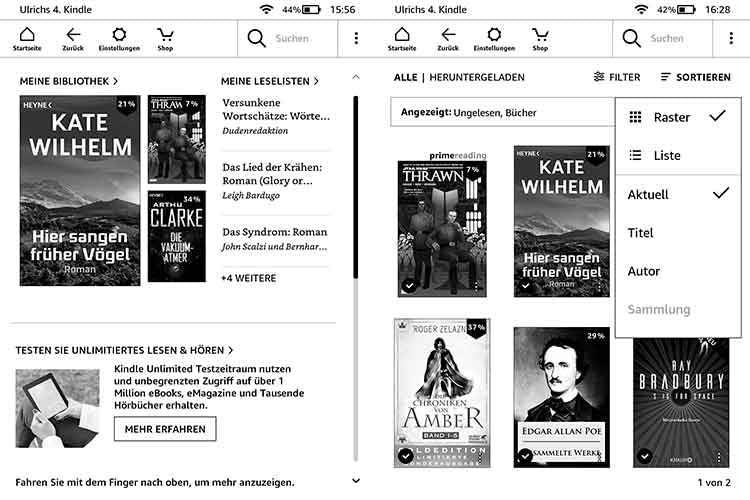 Die eBook-Verwaltung auf dem Kindle Paperwhite 2021will durchdacht sein. Für Durchblick sorgen Filter und Sortierungen