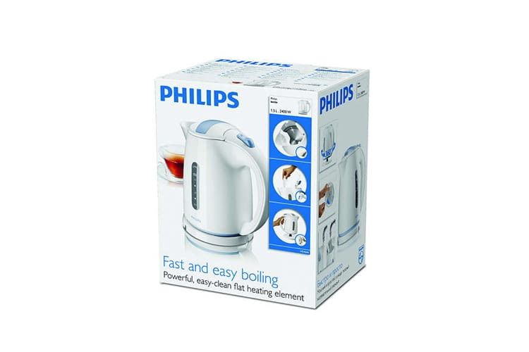 Der Philips HD4646/20 Serie Wasserkocher wird auch in der weißen Ausführung mit Kalkfilter geliefert