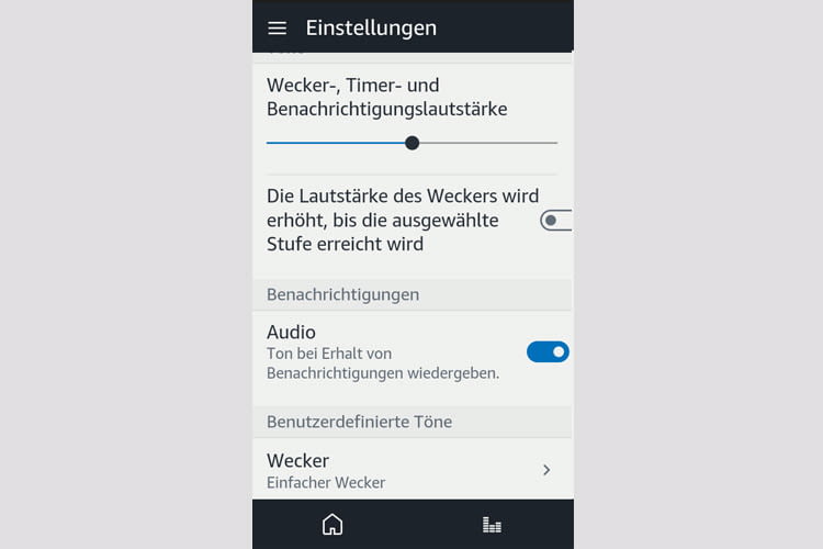 Per App lässt sich die Lautstärke des Alexa Weckers ändern