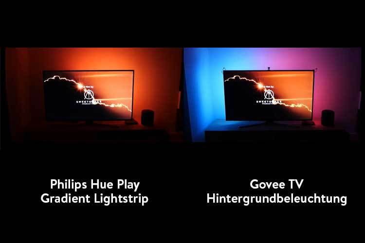 Wir haben die Govee TV-Hintergrundbeleuchtung mit der deutlich teureren Ambilight-Lösung mit Philips Hue verglichen