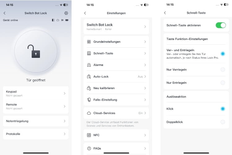 In der SwitchBot App kann das Lock Pro eingestellt und bei Bedarf neu kalibriert werden