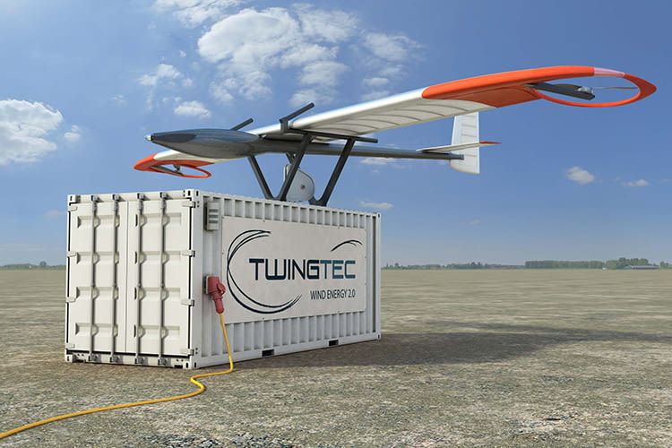 TwingTec TT100 - Das mobile fliegende Windkraftwerk, im Container befinden sich Winde und Generator
