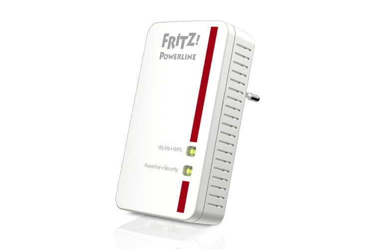 Im Lieferumfang enthalten sind: FRITZ!Powerline 540E, Netzwerkkabel (180cm), Installationsanleitung