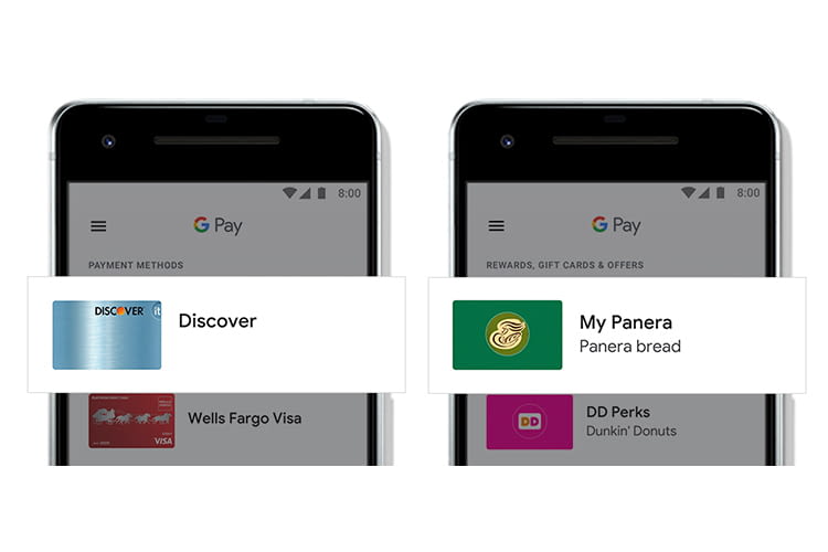 Die Google Pay Bezahlkartenübersicht in der Google Pay App