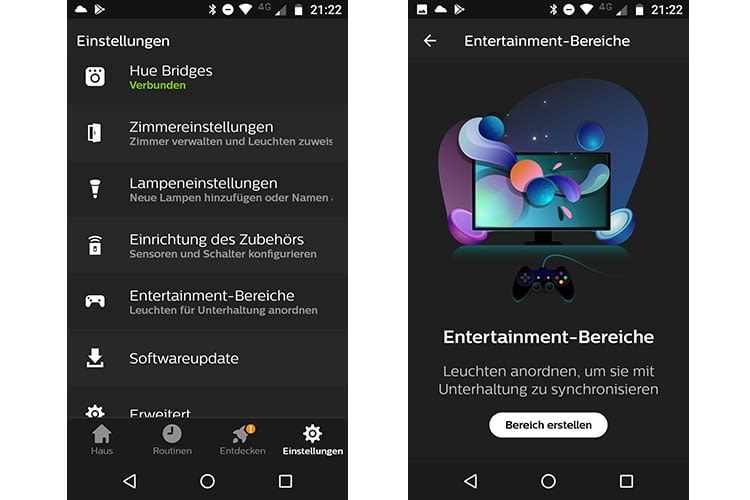 In der Philips Hue App 3.0 können Entertainmentbereiche eingerichtet werden
