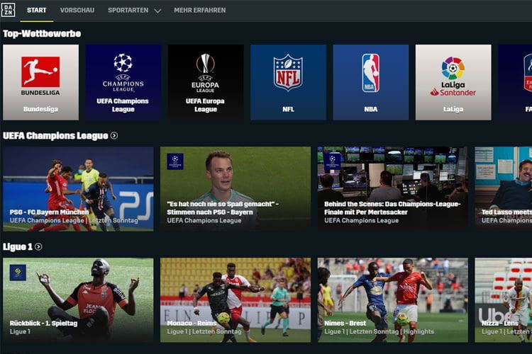 Besonders das Angebot von Fußball-Übertragungen ist bei Streaming Dienst DAZN sehr groß
