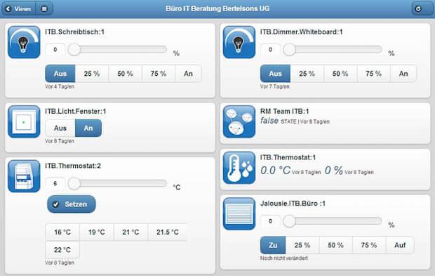 Abbildung des Cloudmatic Smarthome Webinterfaces