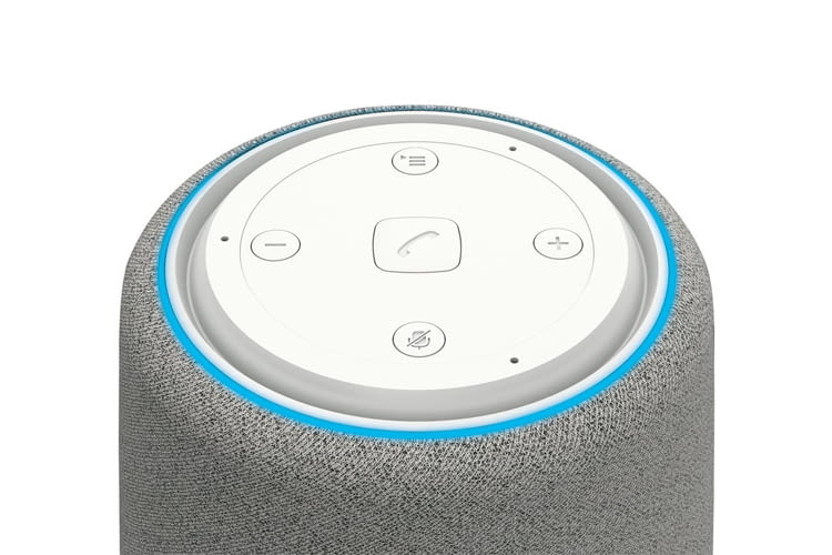 Über die Tasten auf der Oberseite des L800HX Smart Speakers lässt er sich bei Bedarf muten