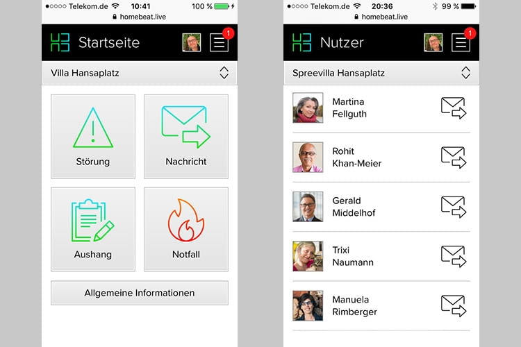 Di HomeBeat.Live App bietet eine Störungs- und Notfallverwaltung sowie Community-Funktionen