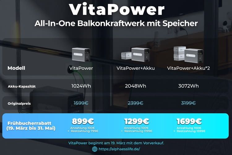 Die VitaPower Preise sind je nach Bestelldatum und Leistung gestaffelt