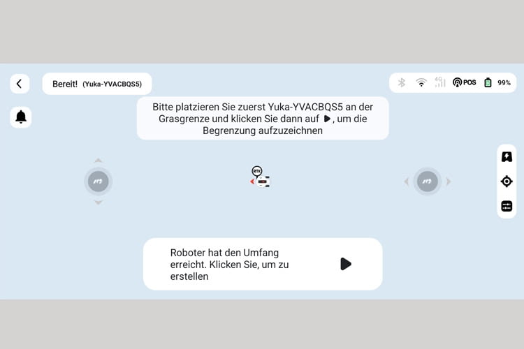 Über die eingeblendeten Pfeiltasten erfolgt die Erfassung der Rasengrenzen