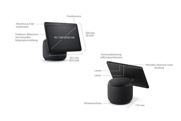 Amazon Echo Show 10 verfügt über ein Schwenkgelenk und eine Kamera mit Objektverfolgung
