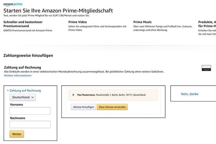 In den Kontoeinstellungen von Amazon Prime können Kunden die gewünschte Zahlungsart auswählen