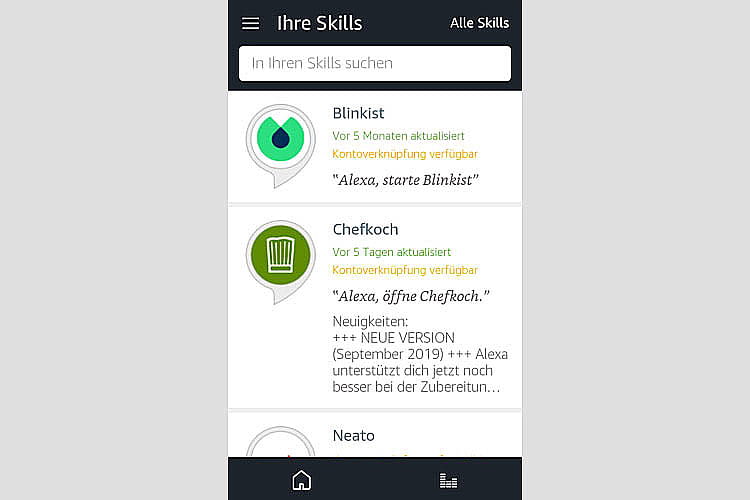 Alle bereits aktivierten Skills sind in der Alexa App einsehbar