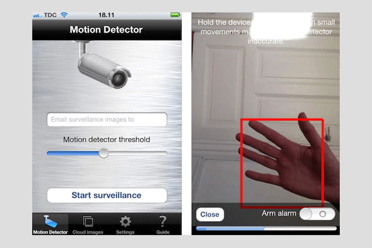 Die Motion Detector Pro App - Überwachungskamera App hat jede Bewegung im Blick