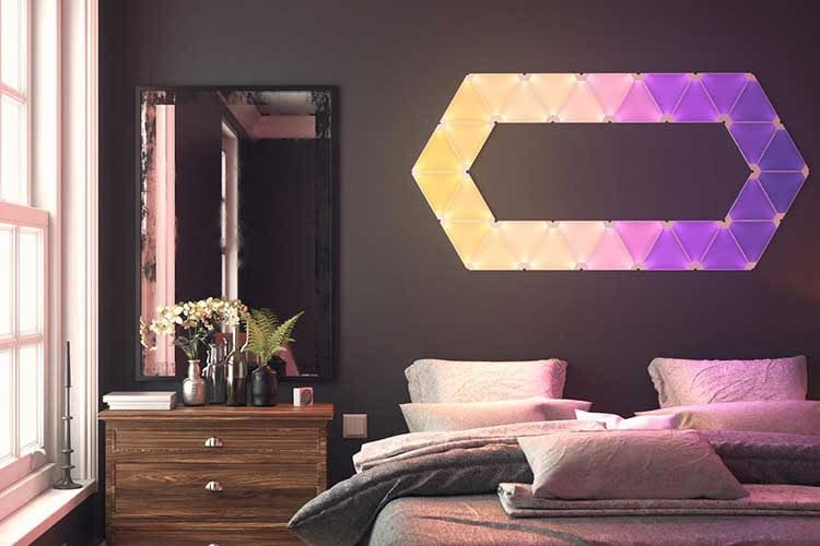 Auch im Schlafzimmer machen die Nanoleaf Light Panels Rhythm eine gute Figur