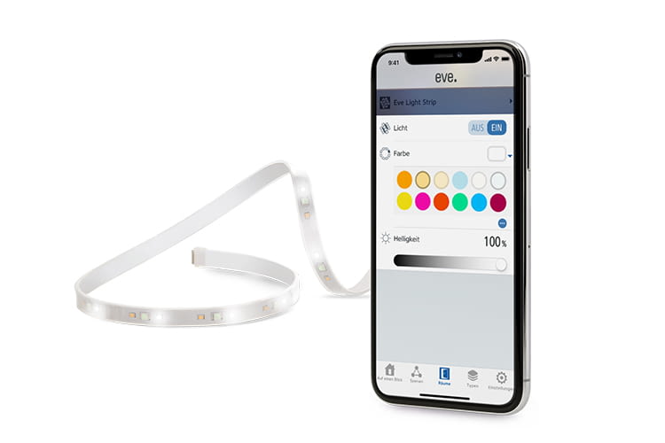 Per Smartphone lässt sich die Farbeinstellung des Eve Light Strip mit der Eve-App ganz einfach vornehmen