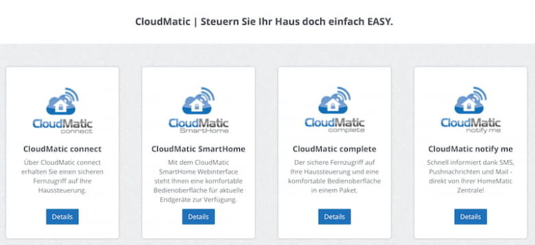 CloudMatic Pakete - connect, SmartHome, complete und notify me