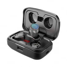 Wasserdichte Wireless Kopfhörer mit 8D-Stereo-Sound und kabelloser Aufladebox mit digitaler Anzeige.