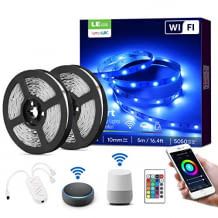 Superhelle und selbstklebende zwei 5m Lightstrips mit Fernbedienung, IP20 und kompatibel mit Alexa, App, Google Home.