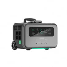 2000W Powerstation mit 4 AC Ausgängen, BMS-Batteriemanagementsystem, tragbarem Design mit Rädern, GPS und 4G-IoT-Hardware.
