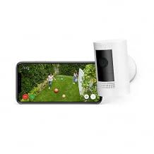 Überwachungskamera für Außen mit 1080p-HD-Video, WLAN, witterungsbeständig und Alexa-kompatibel.