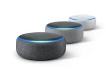Den Echo Dot 3 Smart Speaker gibt es in den drei hier gezeigten Farbvarianten